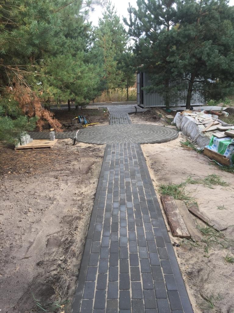 Тротуар вдоль частного дома из плитки